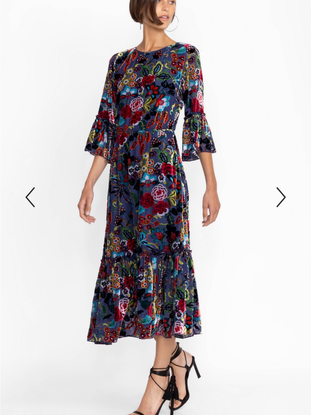 Johnny Was Minto Burnout Tanya Dress featuring a blue floral pattern XS